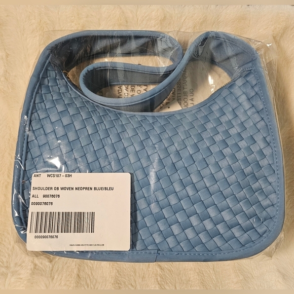 Anthropologie Woven Neoprene Shoulder Bag BLUE  7"H, 11"W, 4.5"D - Picture 14 of 15